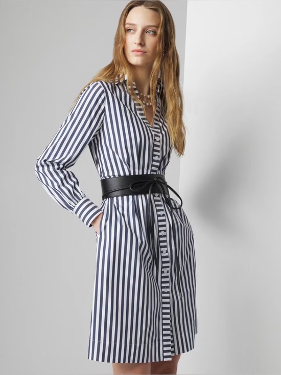 White House Black Market Dresses & Skirts - White House Black Market Navy & White Striped Poplin Shirt Dress